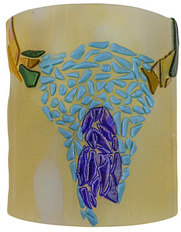 Fused glass art piece with turquoise accents